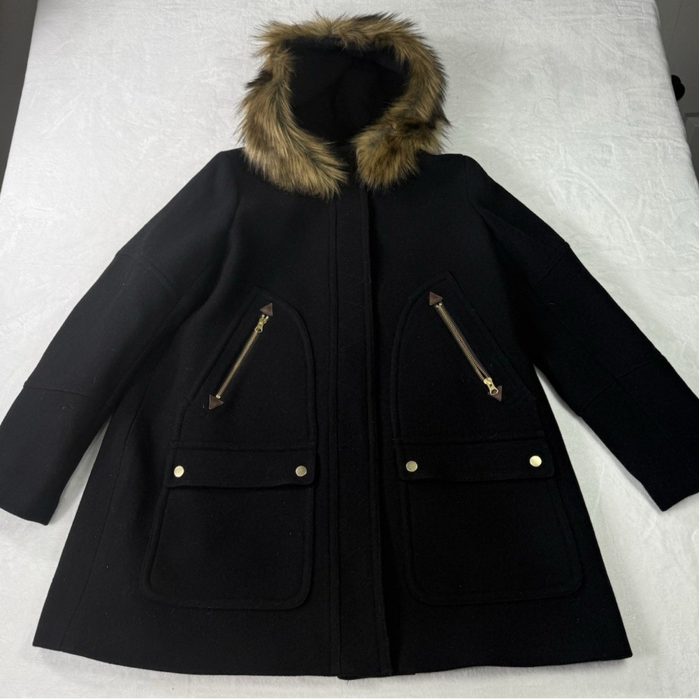 J. Crew Black Cape with Faux Fur Trim Size 16